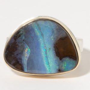 Jamie Joseph:Sterling & 14K Gold Ring w/Asymmetrical BOULDER OPAL on Y Band