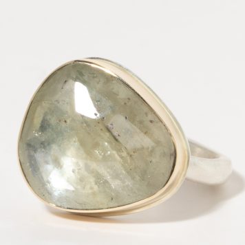 Jamie Joseph:Sterling & 14K Gold Ring w/Asymmetrical Faceted LINEN SAPPHIRE on Middle Organic Band