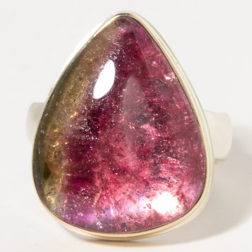 Jamie Joseph:Sterling & 14K Gold Ring w/ Vertical Tear Drop WATERMELON TOURMALINE on Groovy Band
