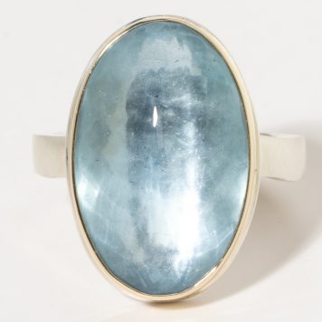 Jamie Joseph:Sterling & 14K Gold Ring w/ Vertical Oval Inverted AQUAMARINE on Soft Live Edge Band