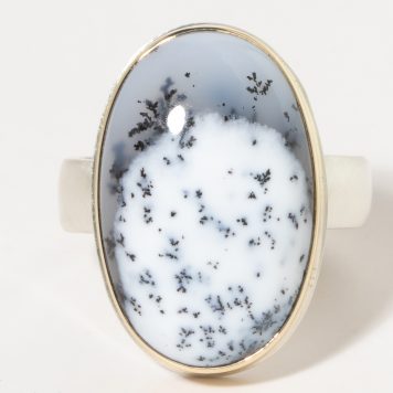 Jamie Joseph:Sterling & 14K Gold Ring w/ Vertical Oval DENDRITIC OPAL on Comfort Band